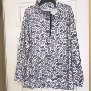 Women's Long Sleeve Quarter-Zip Pullover - Gray & Taupe Camo, XL